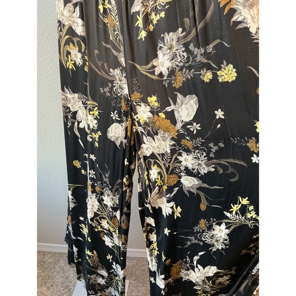 PILCRO Floral Smocked Strapless Wide Leg Jumpsuit Black Yellow Women's Size M - Picture 5 of 8